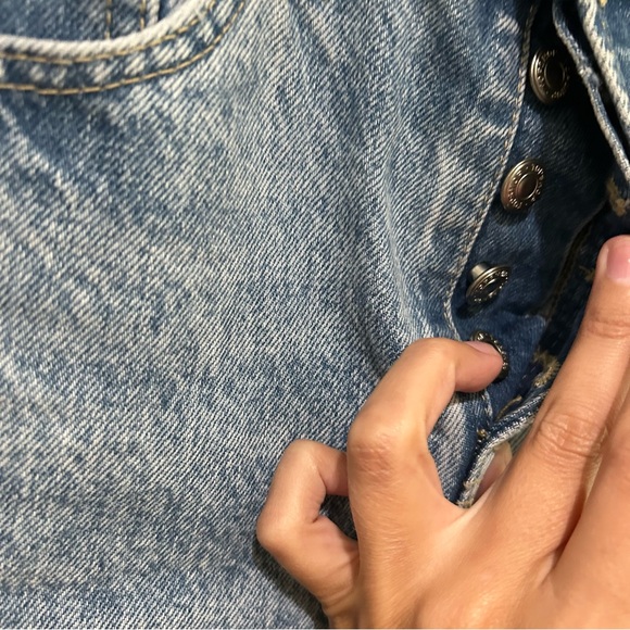 Top shop editor crop straight denim acid wash high rise button fly - Picture 5 of 11